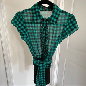 Forever 21 Black & Green Checker Top